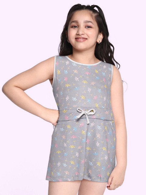 

GAME BEGINS Girls Grey & Blue Floral Print Fit & Flare Dress