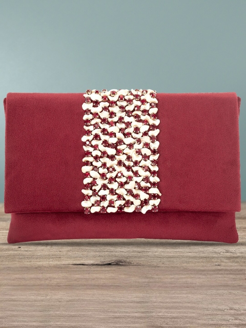 

Peora Maroon & Gold-Toned Embellished Purse Clutch