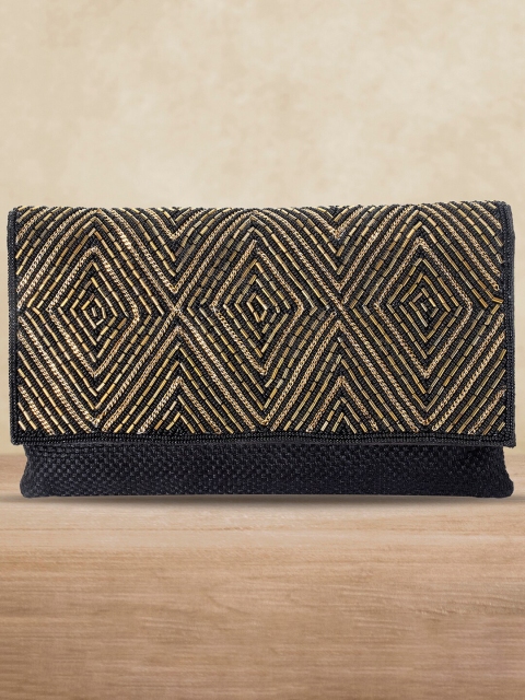 

Peora Black & Gold-Toned Embellished Purse Clutch