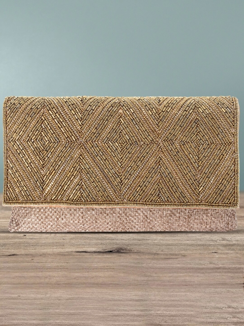 

Peora Gold-Toned & Tan Embellished Purse Clutch