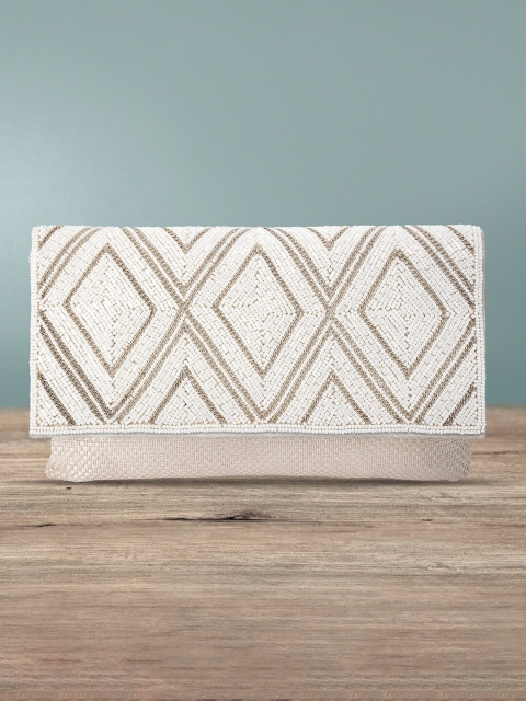 

Peora Women White & Gold-Toned Embellished Purse Clutch