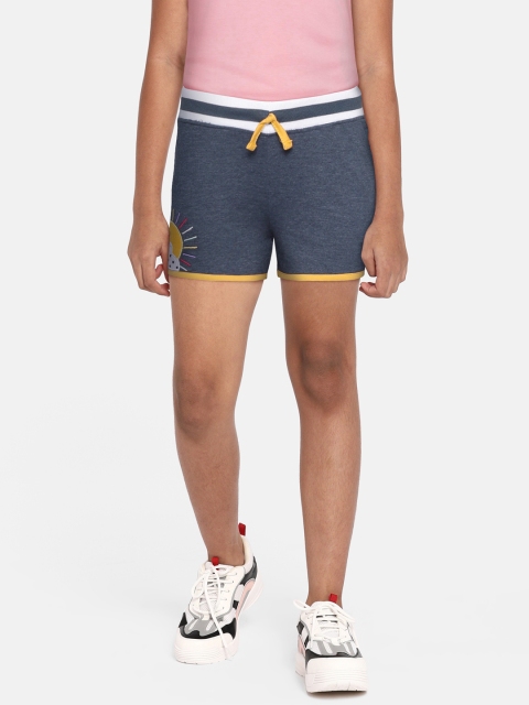 

GAME BEGINS Girls Navy Blue Applique Cotton Shorts