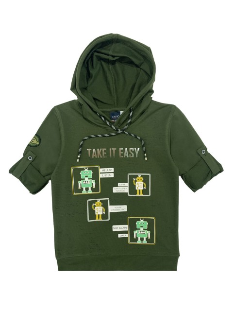 

CAVIO Boys Olive Green Typography Printed T-shirt