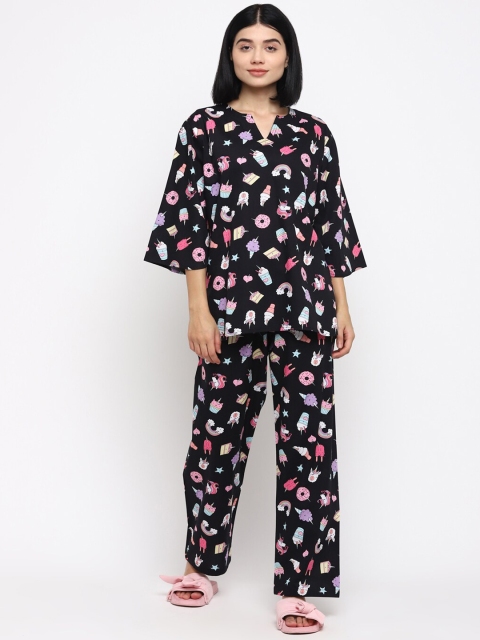 

shopbloom Women Black Printed Night Suit