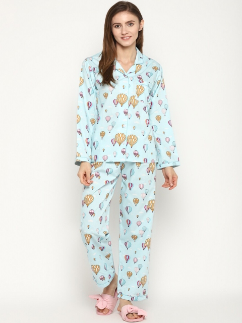 

shopbloom Women Blue & Yellow Printed Night suit