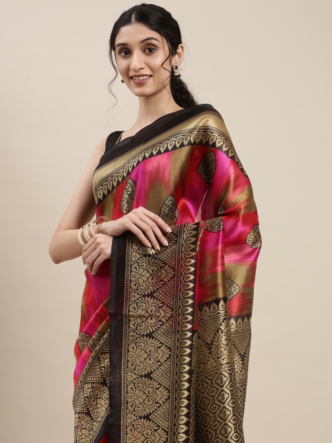 

KALINI Women Pink & Black Paisley Art Silk Saree