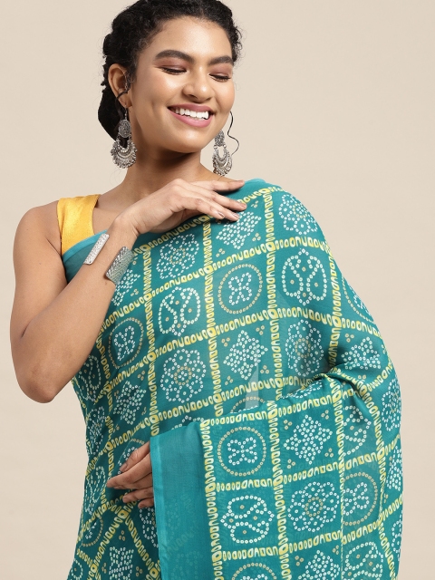 

KALINI Green & Yellow Bandhani Saree