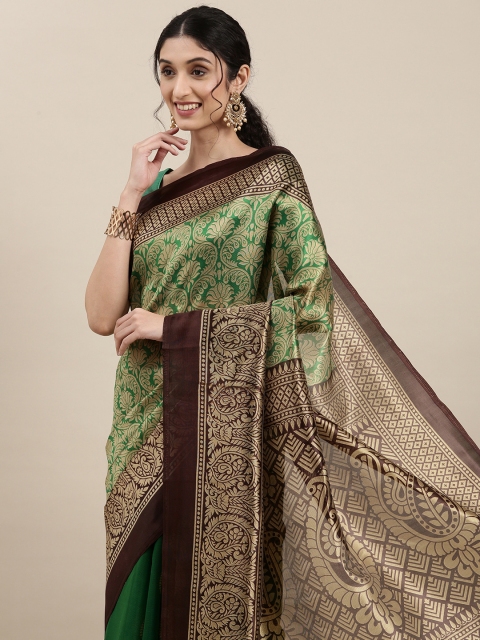 

KALINI Women Green & Brown Paisley Saree