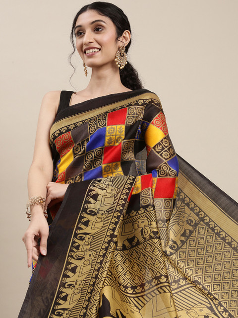 

KALINI Black & Beige Ethnic Motifs Art Silk Saree