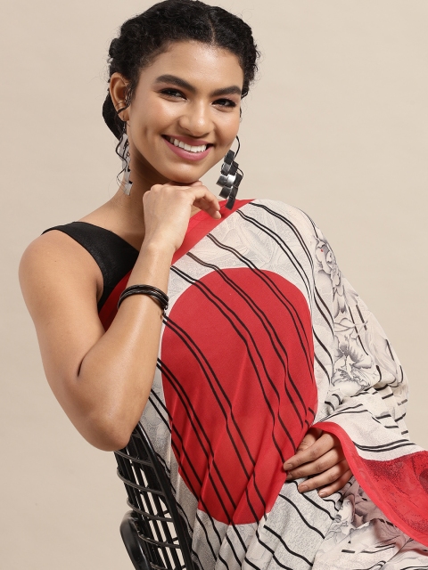 

KALINI White & Grey Floral Saree