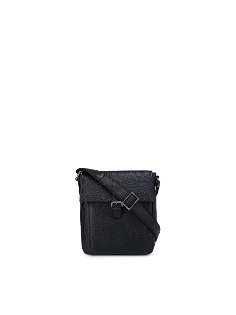 

Da Milano Men Black Textured Messenger Bag