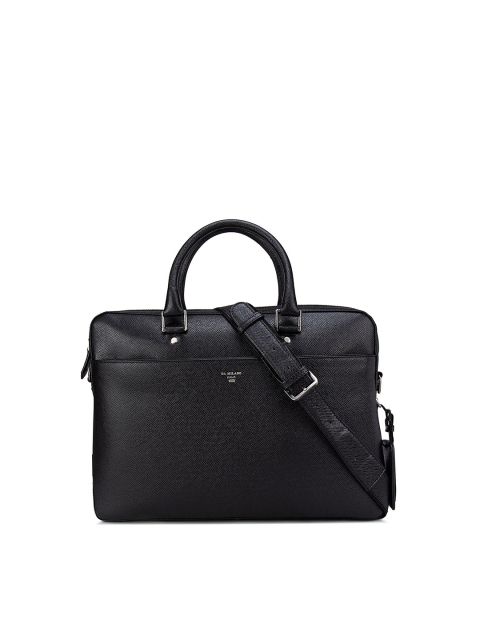 

Da Milano Unisex Black Textured Leather Laptop Bag