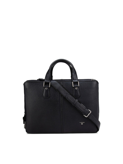 

Da Milano Unisex Black Textured Leather Laptop Bag