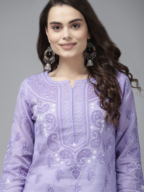 

ADA Women Purple & White Ethnic Motifs Chikankari Kurta