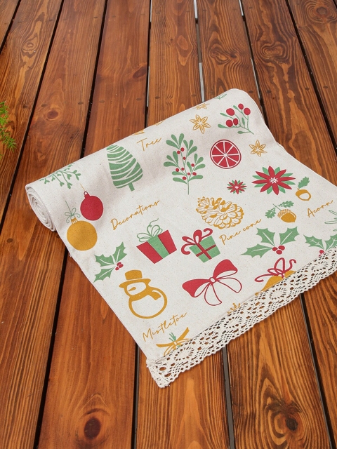 

The Yellow Dwelling White & Red Ethnic Motifs Printed Pure Cotton 6 Seater Table Runner