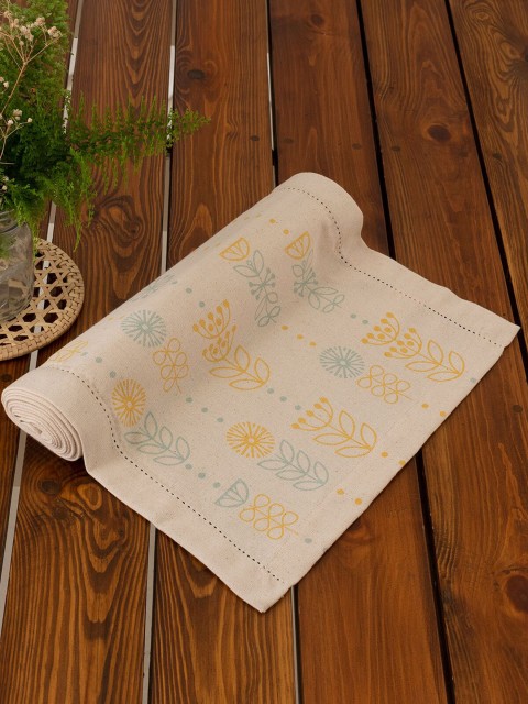 

The Yellow Dwelling Beige & Yellow Printed Pure Cotton 6 Seater Table Runner