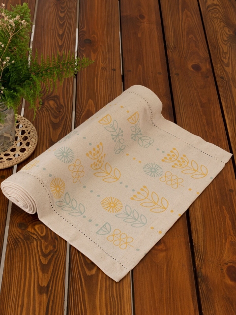 

The Yellow Dwelling Beige & Yellow Printed 4 Seater Pure Cotton Table Runner