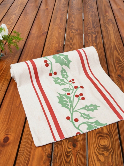 

The Yellow Dwelling White & Red Printed 4-Seater Pure Cotton Table Runner