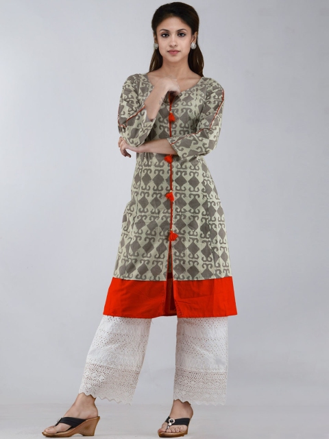 

Unnati Silks Women Grey Geometric Printed Handloom Kurta