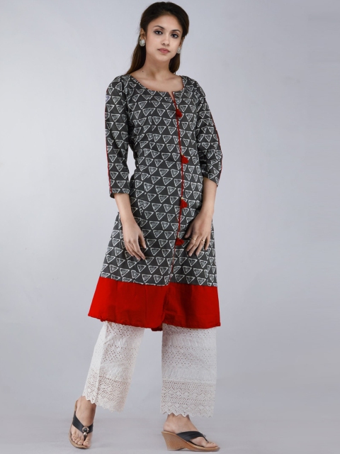 

Unnati Silks Women Grey Ethnic Motifs Printed Handloom Kurta