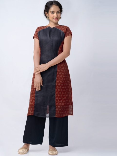 

Unnati Silks Women Red Geometric Printed Handloom Kurta