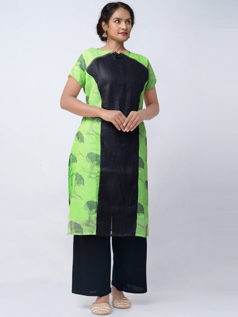 

Unnati Silks Women Green Geometric Colourblocked Handloom Kurta