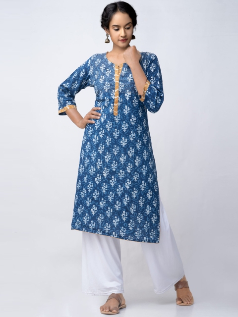 

Unnati Silks Women Navy Blue Ethnic Motifs Printed Handloom Kurta