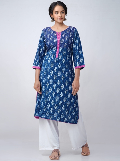 

Unnati Silks Women Navy Blue Ethnic Motifs Printed Thread Work Handloom Kurta