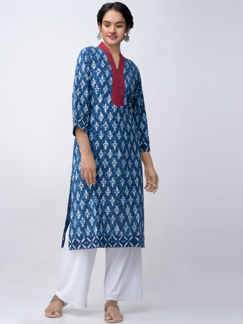 

Unnati Silks Women Navy Blue Ethnic Motifs Printed Handloom Kurta
