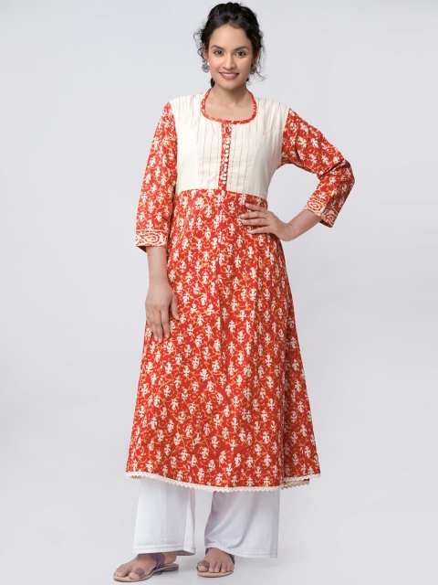 

Unnati Silks Women Red Ethnic Motifs Printed Handloom Anarkali Kurta