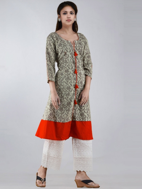 

Unnati Silks Women Grey Thread Work Handloom Kurta