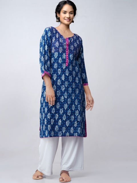 

Unnati Silks Women Navy Blue Paisley Printed Thread Work Handloom Kurta