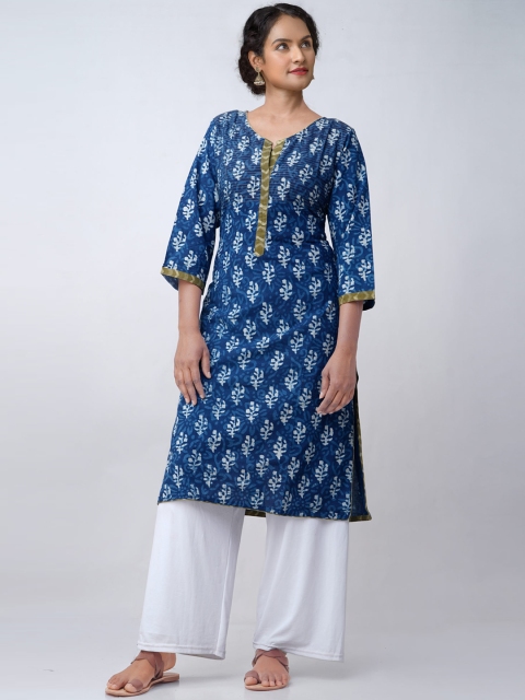 

Unnati Silks Women Navy Blue Ethnic Motifs Printed Thread Work Handloom Kurta