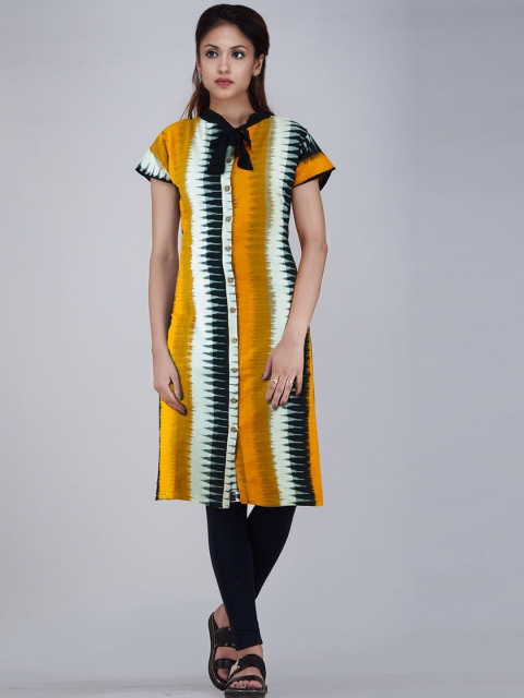 

Unnati Silks Women Yellow Thread Work Handloom Kurta