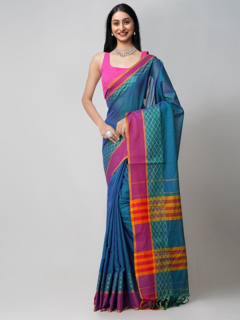 

Unnati Silks Blue & Pink Woven Design Pure Cotton Chettinad Handloom Saree