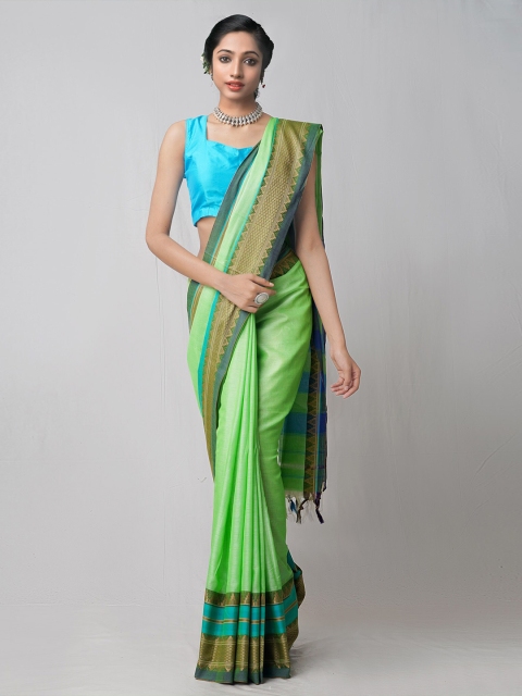 

Unnati Silks Green & Blue Woven Design Pure Cotton Kanjeevaram Saree