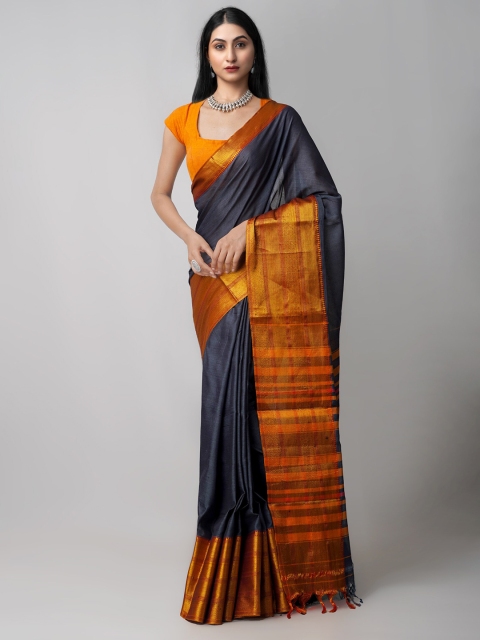 

Unnati Silks Grey & Gold-Toned Woven Design Zari Pure Cotton Narayan Peth Saree