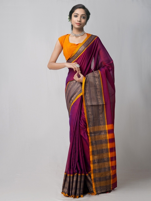 

Unnati Silks Purple & Orange Woven Design Pure Cotton Narayan Peth Saree