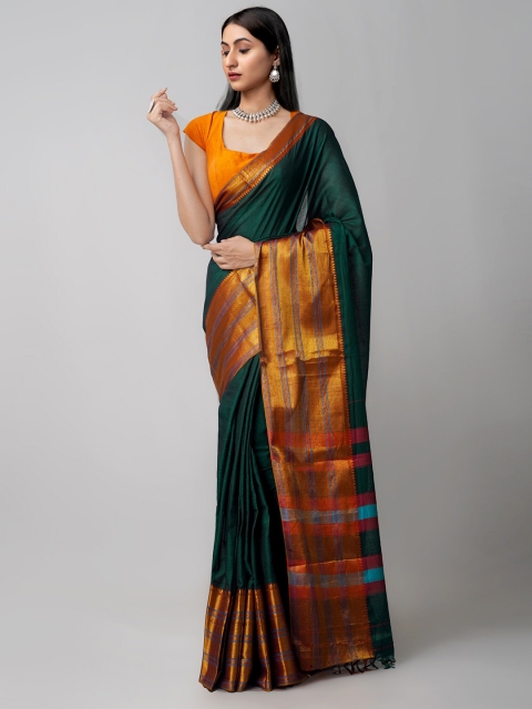 

Unnati Silks Green & Gold-Toned Woven Design Pure Cotton Narayan Peth Saree