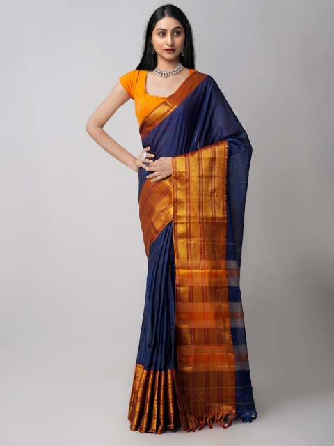 

Unnati Silks Blue & Orange Woven Design Pure Handloom Narayan Peth Saree