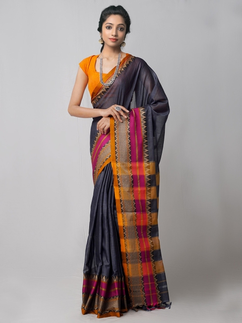 

Unnati Silks Grey & Magenta Woven Design Pure Cotton Kanjeevaram Saree