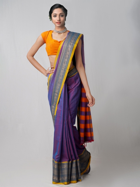 

Unnati Silks Violet & Orange Woven Design Pure Cotton Narayan Peth Saree