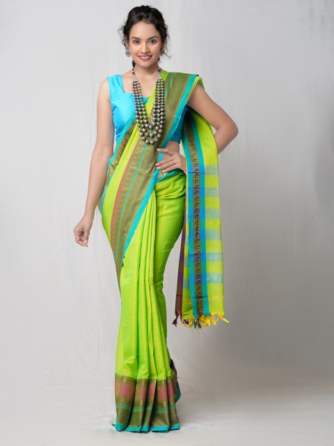 

Unnati Silks Green & Blue Woven Design Pure Handloom Pure Cotton Kanjeevaram Saree