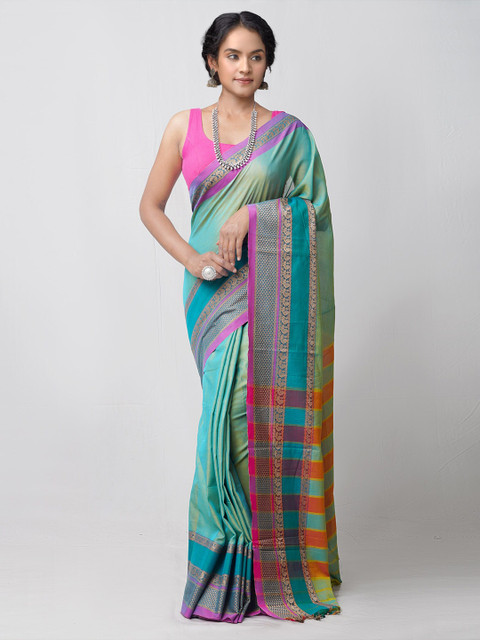 

Unnati Silks Green & Pink Pure Cotton Kanjeevaram Saree