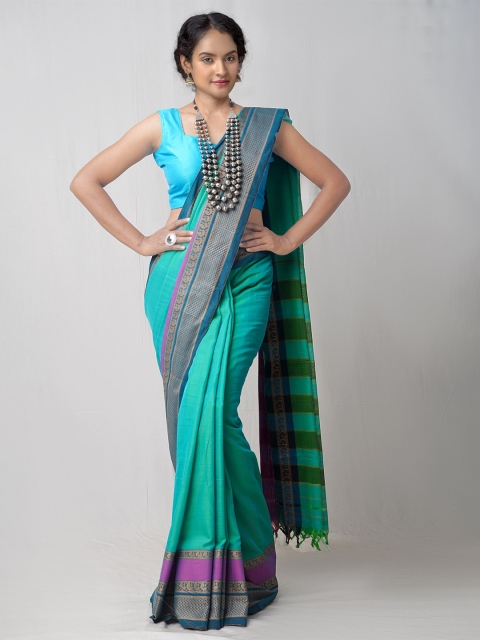 

Unnati Silks Blue & Pink Woven Design Pure Cotton Kanjeevaram Saree