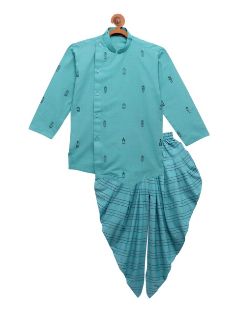 

MAXENCE Boys Blue Ethnic Motifs Printed Kurta with Dhoti Pants