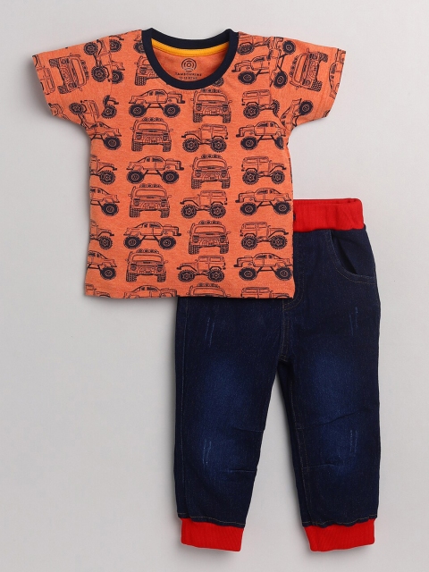 

TAMBOURINE Kids Boys Orange & Blue Printed Co-ords Set