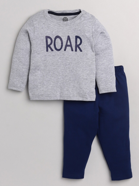 

TAMBOURINE Boys Grey Melange & Navy Blue Printed T-shirt with Trousers