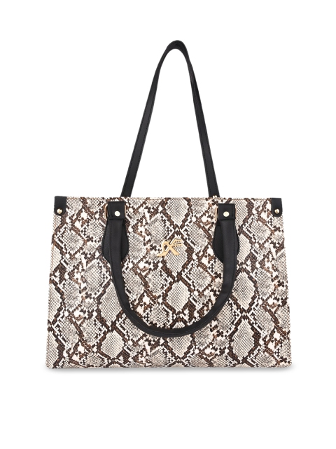 

SXF SPEED X FASHION Cream-Coloured Animal Printed PU Structured Handheld Bag