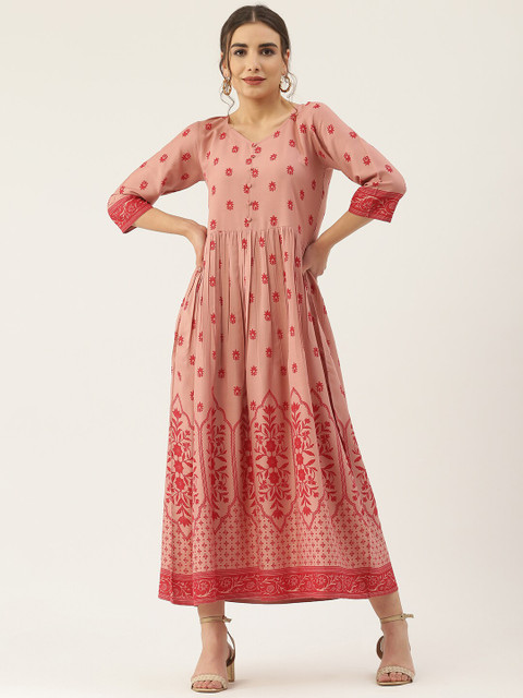 

Rustorange Women Pink Ethnic Motifs Maxi Dress